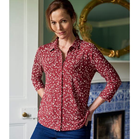 Woolovers Irregular Spot Red Jersey Print 3/4 Sleeve Shirt Size Medium Classic - Picture 1 of 16
